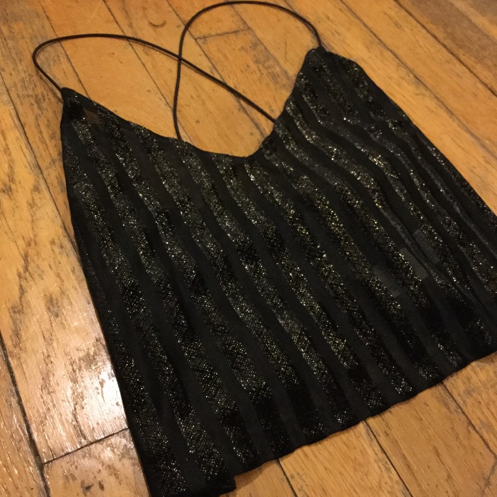 Cropped Black/ Sparkly Striped Blouse